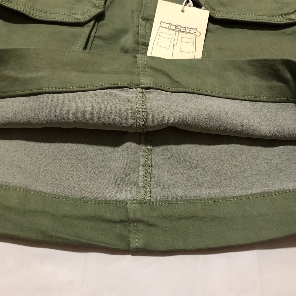 NWT Lovegen Juniors Front Pockets Belt Washed Dark Olive Cargo Skirt size 5 / 28